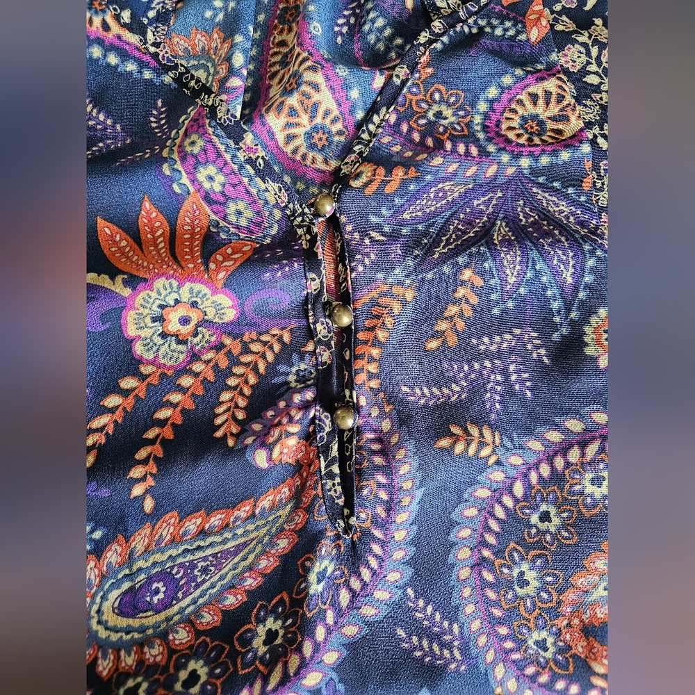 Chaps Women's Navy Paisley Peasant Blouse - Picture 11 of 13